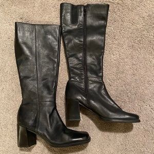 Apostrophe Black Leather Boots, Size 7.5M